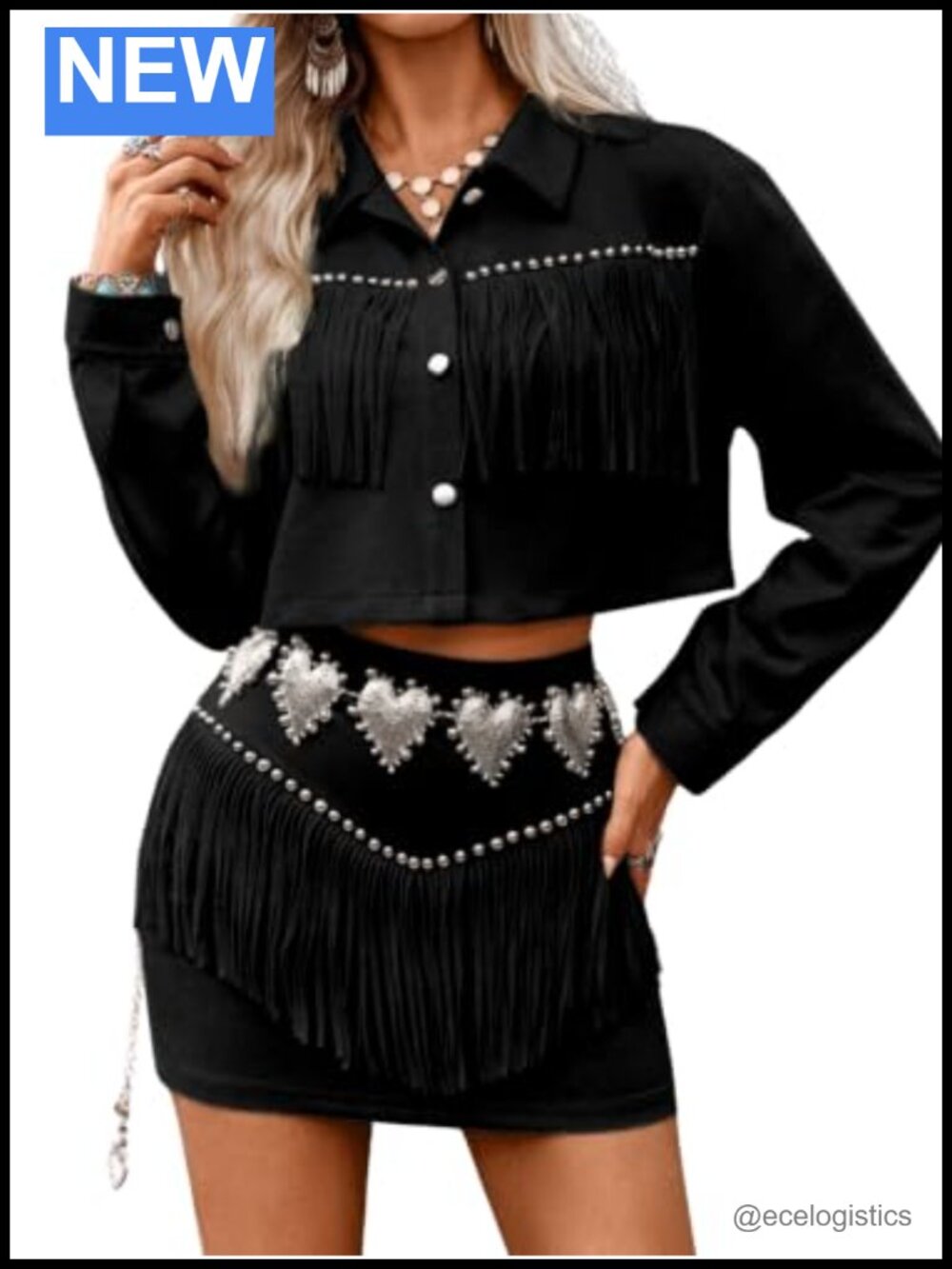 Western 2 Piece Fringe Skirt Set Faux Suede Country Concert